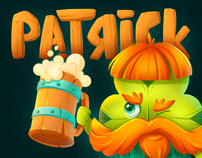 PATRICK. Brand character for Irish pub beer brand brand character branding character character design character development clover digital art digital illustration graphic design green illustration ireland lettering logo photoshop procreate pub warrior
