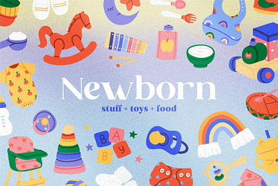 Newborn stuff. Baby toys, food icons baby cartoon child element graphic design icons illustration infant logo newborn print toys vector