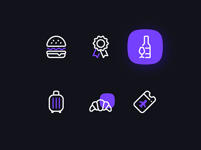 Food UI Icon Set | Outline burger croissant food icon set journey line icon luggage modern icon outline icon plane ticket travel ui icon wine