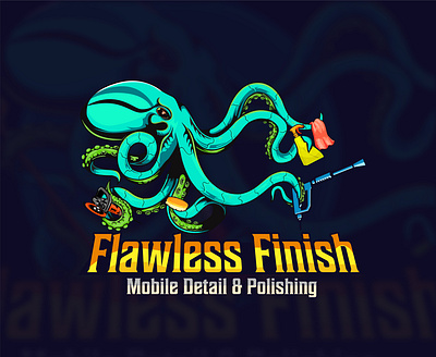 Flawless Finish Washer pressure Octopus logo design graphic design illustration logo vector