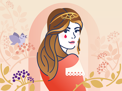 Juliet Capulet, Beloved Characters I. 2d bird book bush capulet character couple design flat geometric girl illustration juliet love marriage minimal plant romeo shakespeare woman