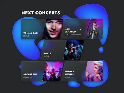 Сoncert agency billboard band black blue consert dark events glass musical poster ui web web disign
