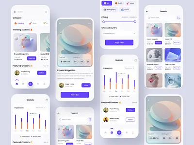NFT Mobile App 2022 trends app app design application auction bid blockchain buy creative market design e commerce minimal minimalist mobile app nft platform sell trends ui ux