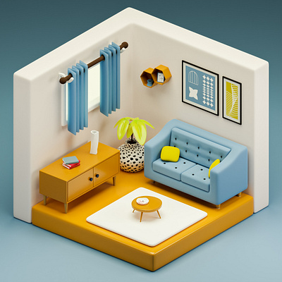 3D tiny living room 3d art blender furniture glasses living room plants rug sofa tiny
