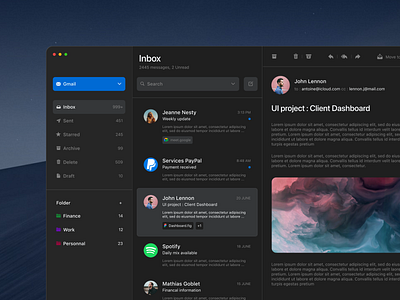 Mailbox Application (Concept) app application concept dark dark mode dark ui design email figma layout mail mail design mailbox platform ui ui design uiux