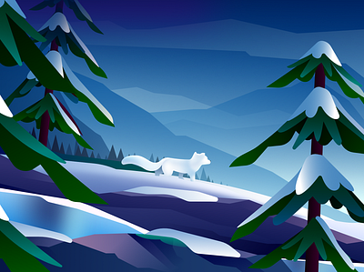 Taiga affinity designer design fox illustration mountains nature sky snow trees