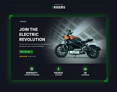 Eriders Landing Page branding design landing page motorbike ui uidesign ux uxdesign web webdesign