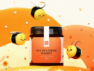 Flora Honey 3d art bee branding character cheerful design fun graphic design illustration logo model packaging packaging design warm