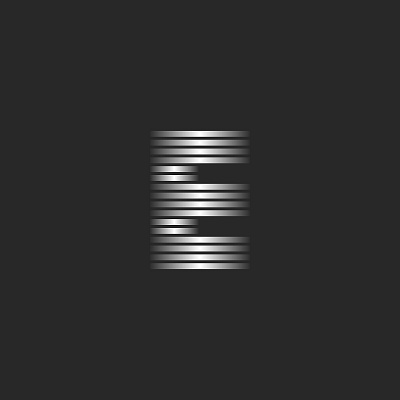 The letter E logo design branding calligraphic design e letter e logo e monogram emblem illustration line art linear logo logo design metallic gradient silver striped typography vector