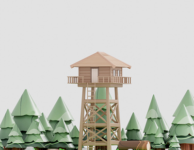 Fire Watch Tower 3d 3d art 3d artwork 3d design 3d illustration camp d design folk forest graphic design green illustration tower