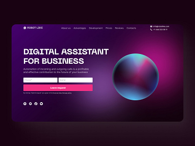 Digital Assistant For Business - Voice Robot btb chatbot design digital gradient homepage intelligance interface landing page robot site ui ui ux design ux virtual virtual assistant voice assistant voice helper voice robot web design