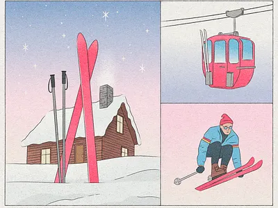 ✨ski dreams ✨ cabin illustration mountain retro ski snow winter