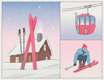 ✨ski dreams ✨ cabin illustration mountain retro ski snow winter