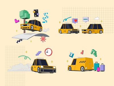 Taxi fleet app illustrations car cartoon hand drawn illustration minimal retro taxi transport