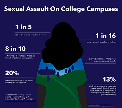 Sexual Assault On College Campuses Infographic data data visualization digital art feminist graphic design human rights illustration infographic information design stats