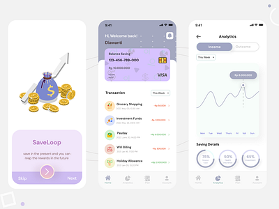 Bank Design App - SaveLoop app bank branding clean ui design dribbble figma illustration interface ios minimal mobile app money saving typ typography ui ui design ui ux design ux