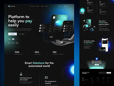 Payments Card - Landing Page (Full Page) banking card cards clean credit cards dark mode design finance financial fintech landing page minimal money payment payments technology ui design uiux web whitespace