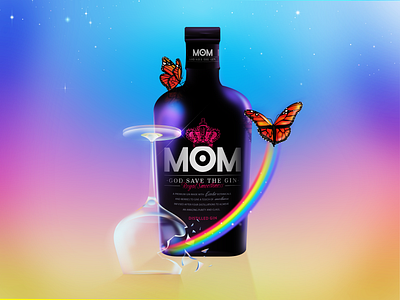 MOM Gin + Pride Week. bottle butterfly gin glass grain illustration illustrator lgbtq noise photoshop pride transformation vector wacom