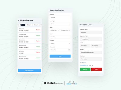 Cloudforce HR Mobile App - Apply and Approve Leaves app ui app ui design hr management hrms hrms app leave application leave management leaves mobile mobile app mobile app ui people management people management app ui ui ux