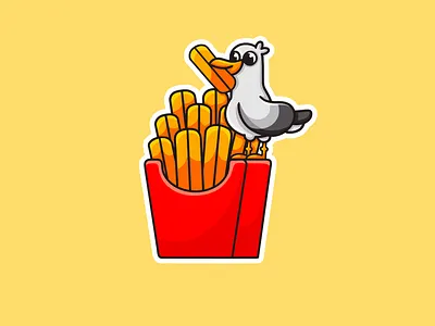 Seagull bird bird design branding character design chips design french fries fries graphic design illustration logo logo design pigeon seagull seagull design seagull logo ui ux vector