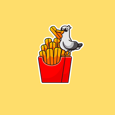 Seagull bird bird design branding character design chips design french fries fries graphic design illustration logo logo design pigeon seagull seagull design seagull logo ui ux vector