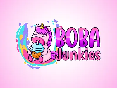 Boba Junkies boba boba tea branding character design design graphic design illustration logo logo design ui unicorn unicorn design unicorn logo ux vector
