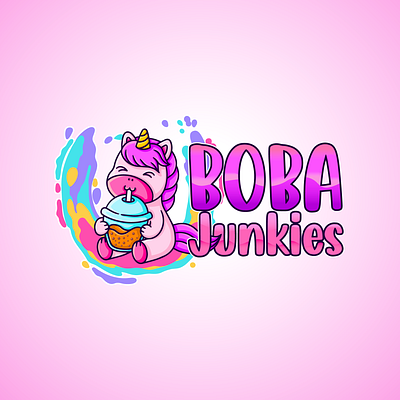 Boba Junkies boba boba tea branding character design design graphic design illustration logo logo design ui unicorn unicorn design unicorn logo ux vector