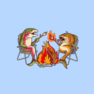 Camping branding camp camp logo camping camping design camping logo character design design fish fish design fish logo graphic design illustration logo logo design ui ux vector