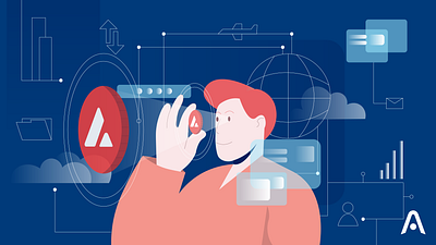AVAX CRYPTO ILLUSTRATION FOR THE ATOMIC WALLET BLOG blog blog post branding business illustration crypto cryptocurrency flat future illustration minimal sci fi token vector web