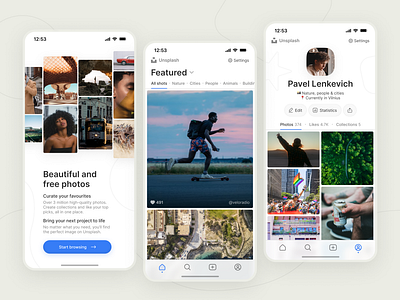 Unsplash Mobile App (Light mode) app concept design ios iphone light mobile photo stock ui unsplash