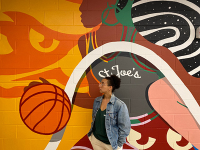 St. Josephs' University Rec Center mural—1of4 at basketball dancer design graphicdesign illustration lettering mural nike philly play runner sju sports stjosephsuniversity track university volleyball