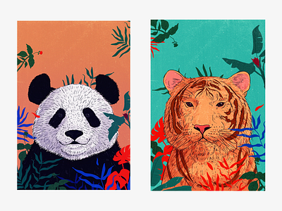 Jungle animal animal avatar art digital art digital painting earth forest illustration jungle life nature panda planet plants save animal tiger trees wildlife