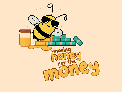 Making honey for the money bee cartoon design fun funny illustration new quote vector