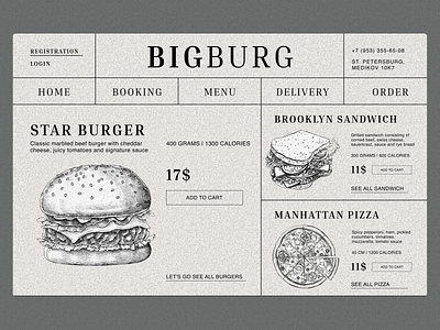 BigBurg: Сoncept for a fast food restaurant 10 app branding burger design eat graphic design illustration landing logo makeevaflchallenge retro typography ui ux vector