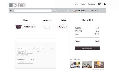 Udemy Project - Le Chiffre Designer Armchairs | Checkout Page design instructor led project minimal ui ux ux design web
