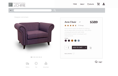 Udemy Project - Le Chiffre Designer Armchairs | Product Page design instructor led project minimal product page ui ux ux design web web deisgn web page