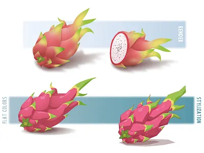 Pitaya dragonfruit fruit illustration pink pitaya purple study work stylization vector