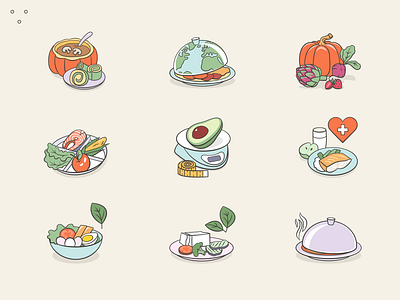 Food icons 2d branding diet fish flat food graphic design icons illustration pumpking