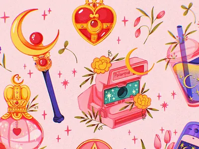 Sailor moon starter pack art branding design digital illustration fan art girl graphic design illustration illustration design leaves logo moon pack pink portrait sailor moon sticker sticker design ui