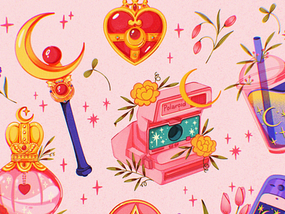 Sailor moon starter pack art branding design digital illustration fan art girl graphic design illustration illustration design leaves logo moon pack pink portrait sailor moon sticker sticker design ui