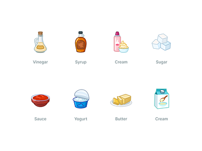 Custom food icons (for client) butter cartoon cream draw figma food icondesign iconography icons pack pen sauce set sugar syrup vinegar yogurt