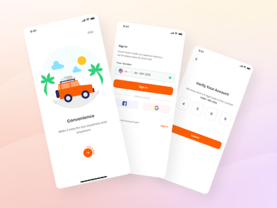Movee - Onboarding, Sign In, and Verification clean ui design flat illustration illustration itinerary mobile mobile app onboarding orange sign in sign up social profile trip trip apps trip planner ui ui kit ux vacation verification