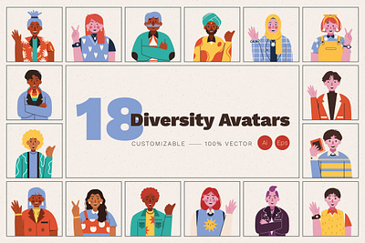 Diversity Avatars Illustration Set avatar diversity graphicook graphicook studio icon illustration landing page ui ux