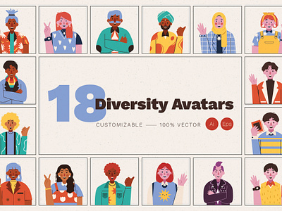 Diversity Avatars Illustration Set avatar diversity graphicook graphicook studio icon illustration landing page ui ux