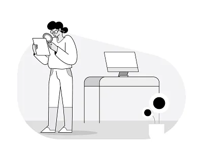 Investigate check checking correction creastale grayscale investigate investigation line art looking loop magnifying glass office searching workspace