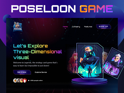 Poseloon: Gaming landing page 2d 3d animation branding buttons card design crypto currency figma game cards game design graphic design herosection illustration landing page logo nft typography uidesign uiux ux
