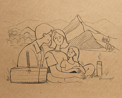 Family day picnic. Pencil sketch illustration. Family weekend family family day hand drawn illustration pencil picnic sketch weekend illustration