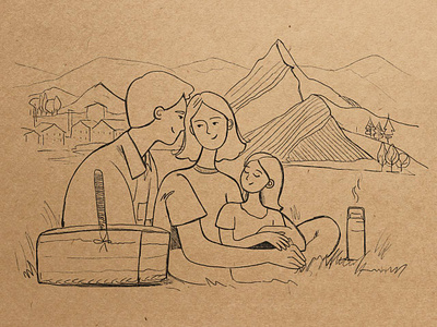 Family day picnic. Pencil sketch illustration. Family weekend family family day hand drawn illustration pencil picnic sketch weekend illustration