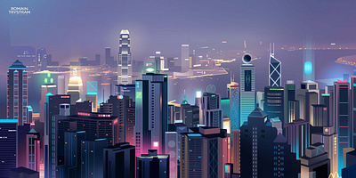 skyline background city design futur gradients illustration light logo neon retro skyline travel trystram ui world