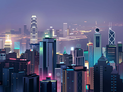 skyline background city design futur gradients illustration light logo neon retro skyline travel trystram ui world